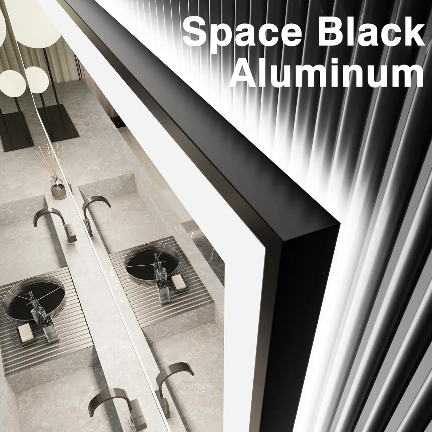 30x36 Lighted Mirrors for Bathroom Wall, Modern Rectangle Matte Black Mirror, Tempered Glass，Double Lights, 3 Colors