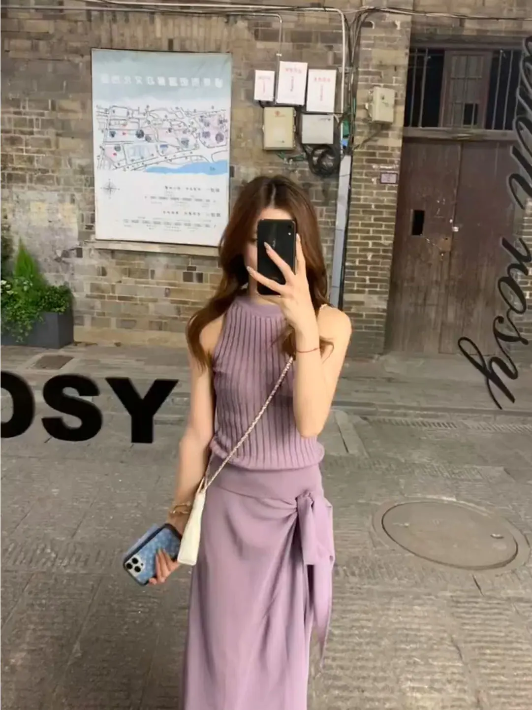 

Summer New Style Light Maturity Purple Age Reduction Sleeveless Knitted Vest High Waist Skirt Set Women's Fashion Ensemble