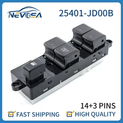 Nevosa 25401-JD00B Front Left Window Lifter Control Switch For Nissan Pathfinder Navara Qashqai 14+3Pins 25401-4X01D 25401-BR00B