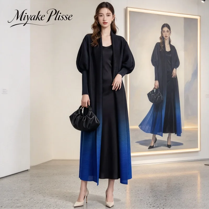 Miyake Pleated 2026 New Long Trench Coat for Women High-end Casual Fashion Gradient Loose Plus Size Pleated Women's Long Coat