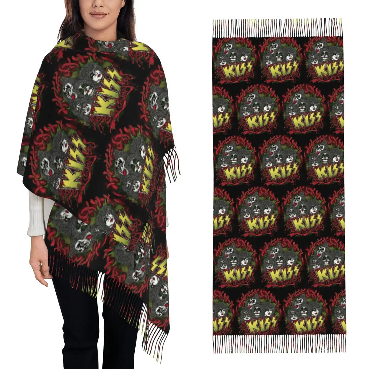 

Kiss Rock Band Retor шарф с кисточками, женские мягкие теплые шали и накидки, длинная осенне-зимняя шаль