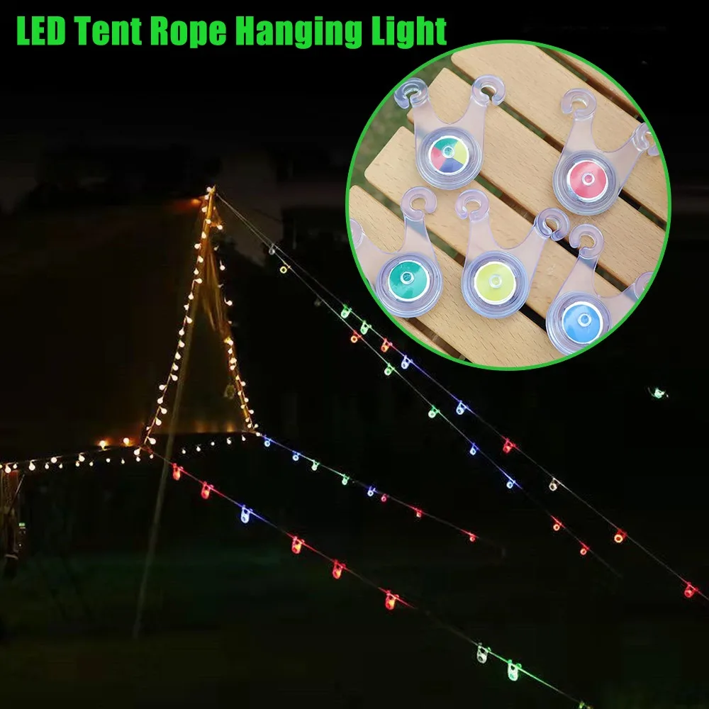 Camping Light String LED Multicolor Silicone 3 Modes Hook Waterproof Battery Powered For Tent Rope Camping Bicycle Safety Light
