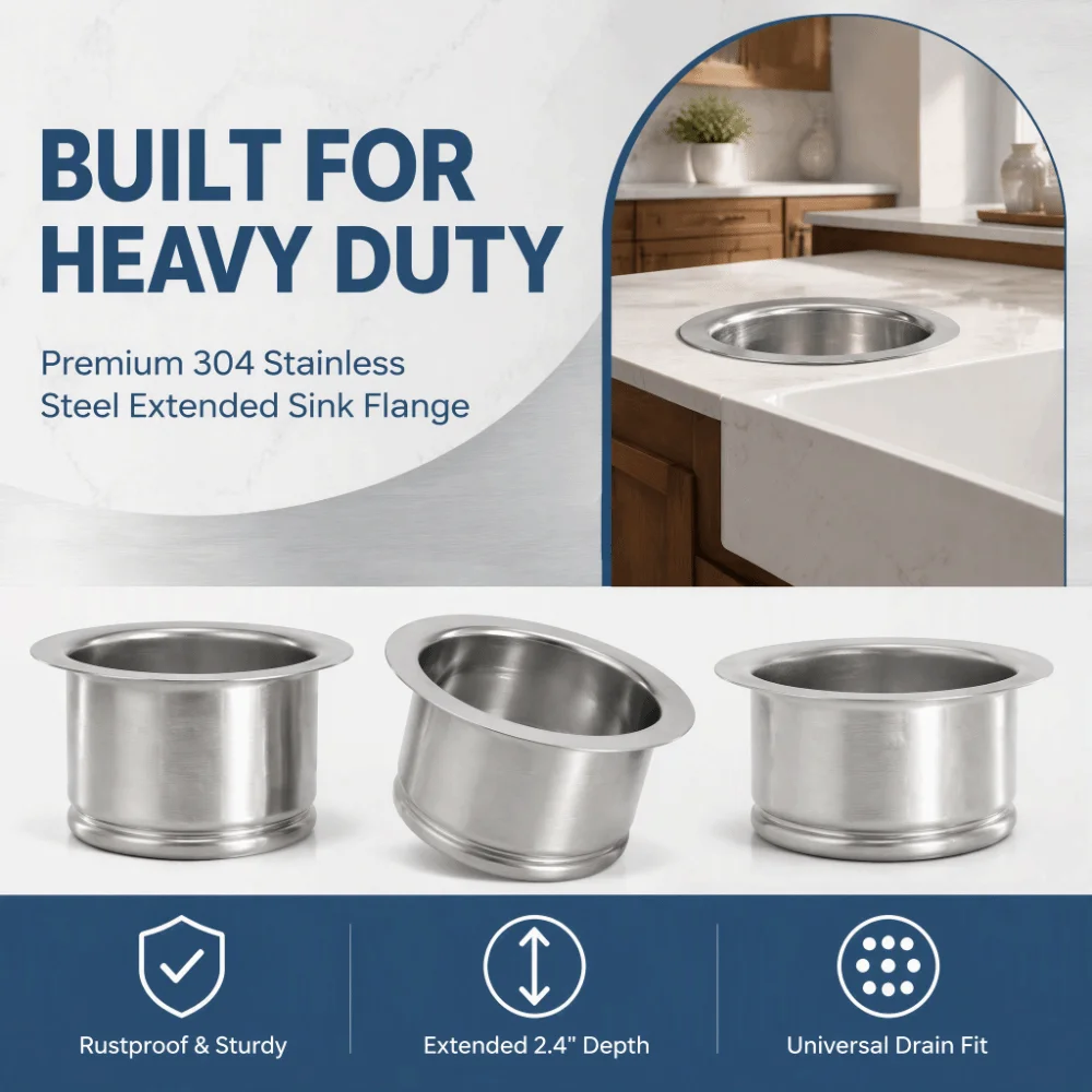 Replacement Stainless Steel Extended Sink Flange Silver Deep Garbage Disposal Flange Kitchen Sink Flange Sink Installation