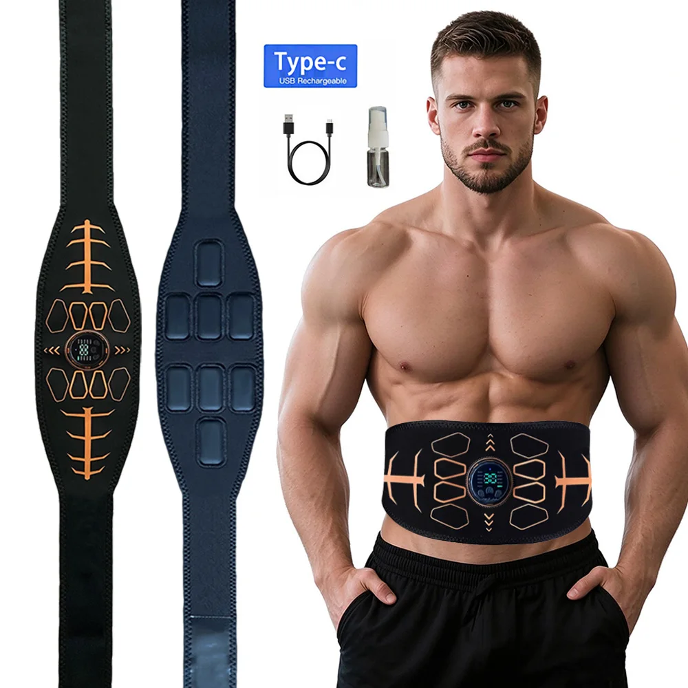 Smart Muscle Toner Abdominal Toning Belt Abs Trainer USB Recharge For Body Shaping Slimming Massage Home Gym Fitness Equipment