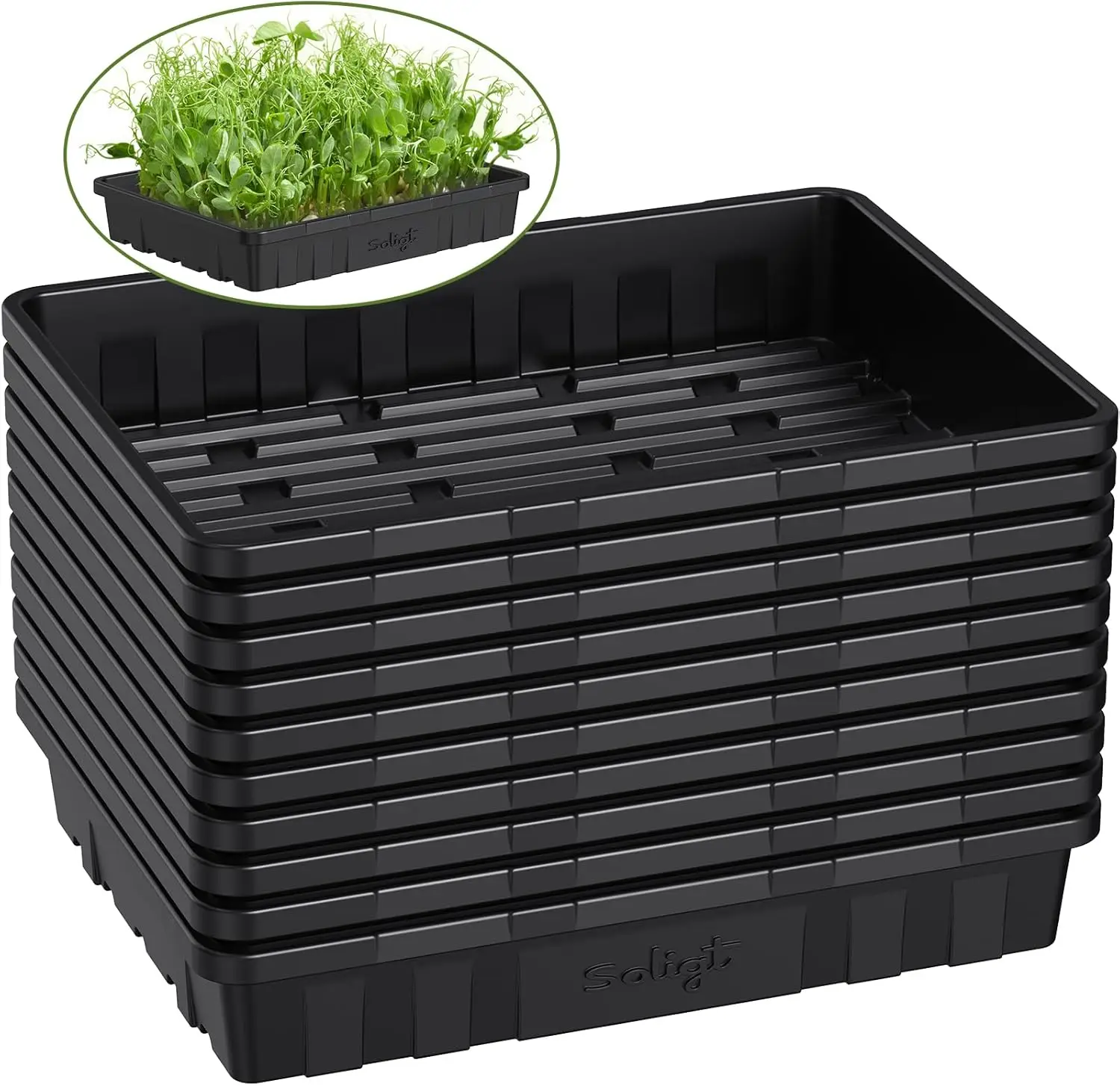 

10 Pack Heavy Duty Seed Starting Trays - No Holes, Reusable Microgreens Growing Trays for Indoor Gardening