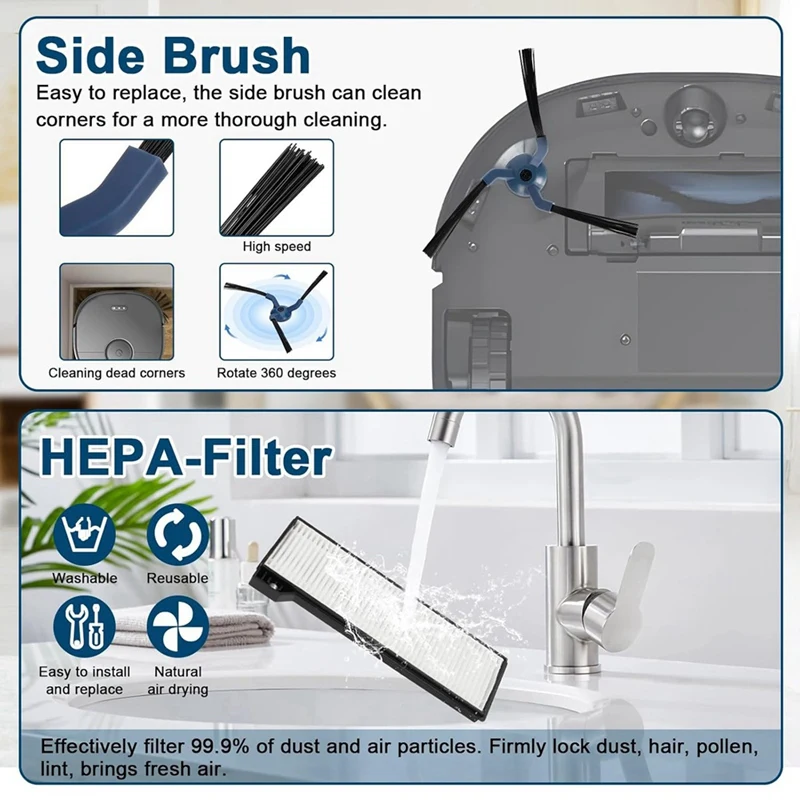 JDZD-For Eufy X10 Pro Omni مكنسة كهربائية فرشاة جانبية رئيسية مرشحات Hepa ممسحة أكياس الغبار القماش الملحقات