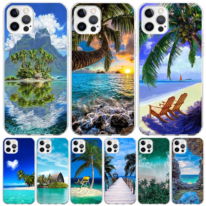 Summer Beach Sunset Sea Palm Tree Phone Case For Apple Iphone 11 12 13 Mini 14 15 16 Pro Max 7 Plus X XS XR SE Art Customized Co