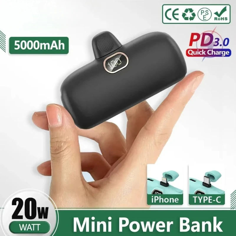 Mini Power Bank 5000mAh PowerBank QC PD Fast Charging For iPhone 15 14 13 Batterie Externe Portable Charger For Samsung