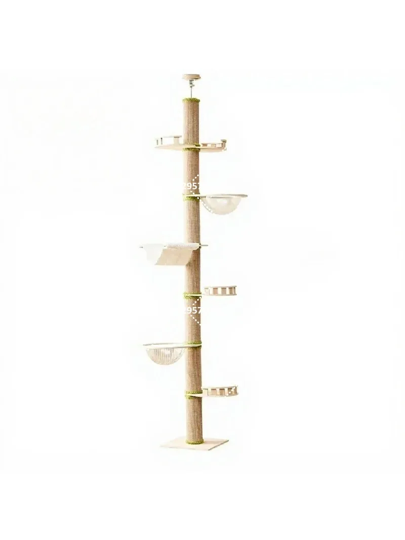 Modular Cat Tree Floor to Ceiling Adjustable Height Cat Climbing Frame with Scratching Posts for Indoor Cats