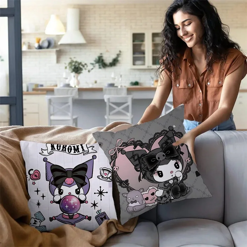حار الكرتون Kawaii Kuromis وسادة تغطي الكرتون أريكة ديكور المنزل الطباعة على الوجهين قصيرة أفخم لطيف غطاء الوسادة #3