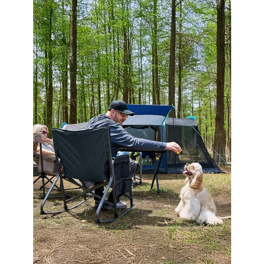 كرسي تخييم هزاز كبير الحجم قابل للطي بسعة 400 رطل للاستخدام في الحديقة الخارجية هزاز محمول يتميز بمساند للذراعين الصلبة