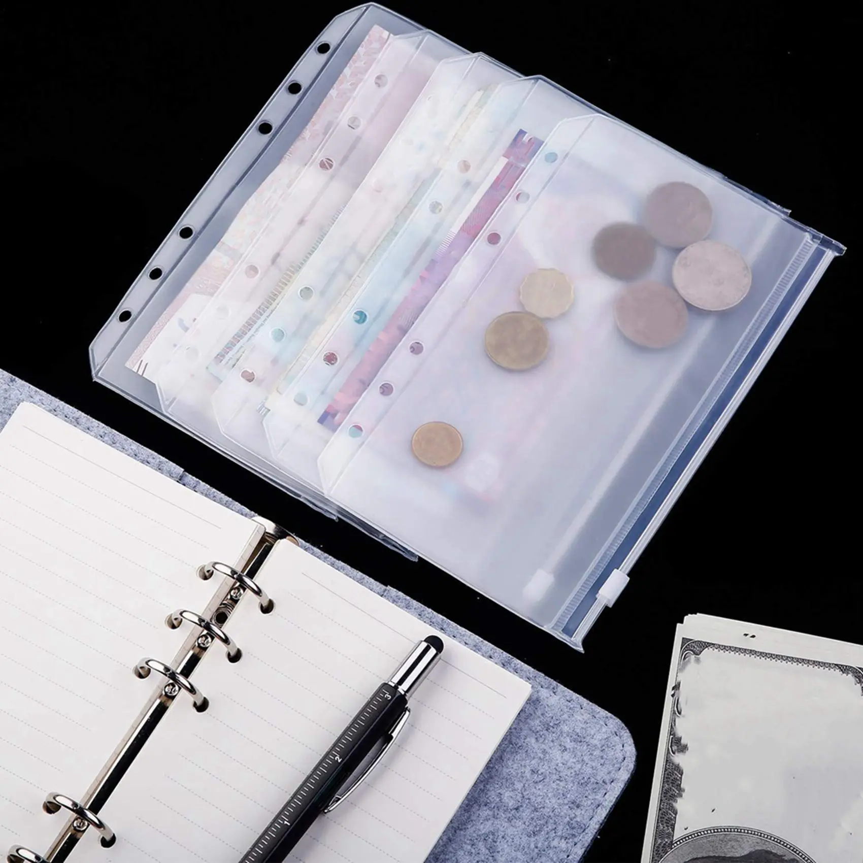superior-102-pcs-binder-pockets-a6-size-6-holes-zipper-binder-pouch-folders-clear-waterproof-pvc-loose-leaf-bags