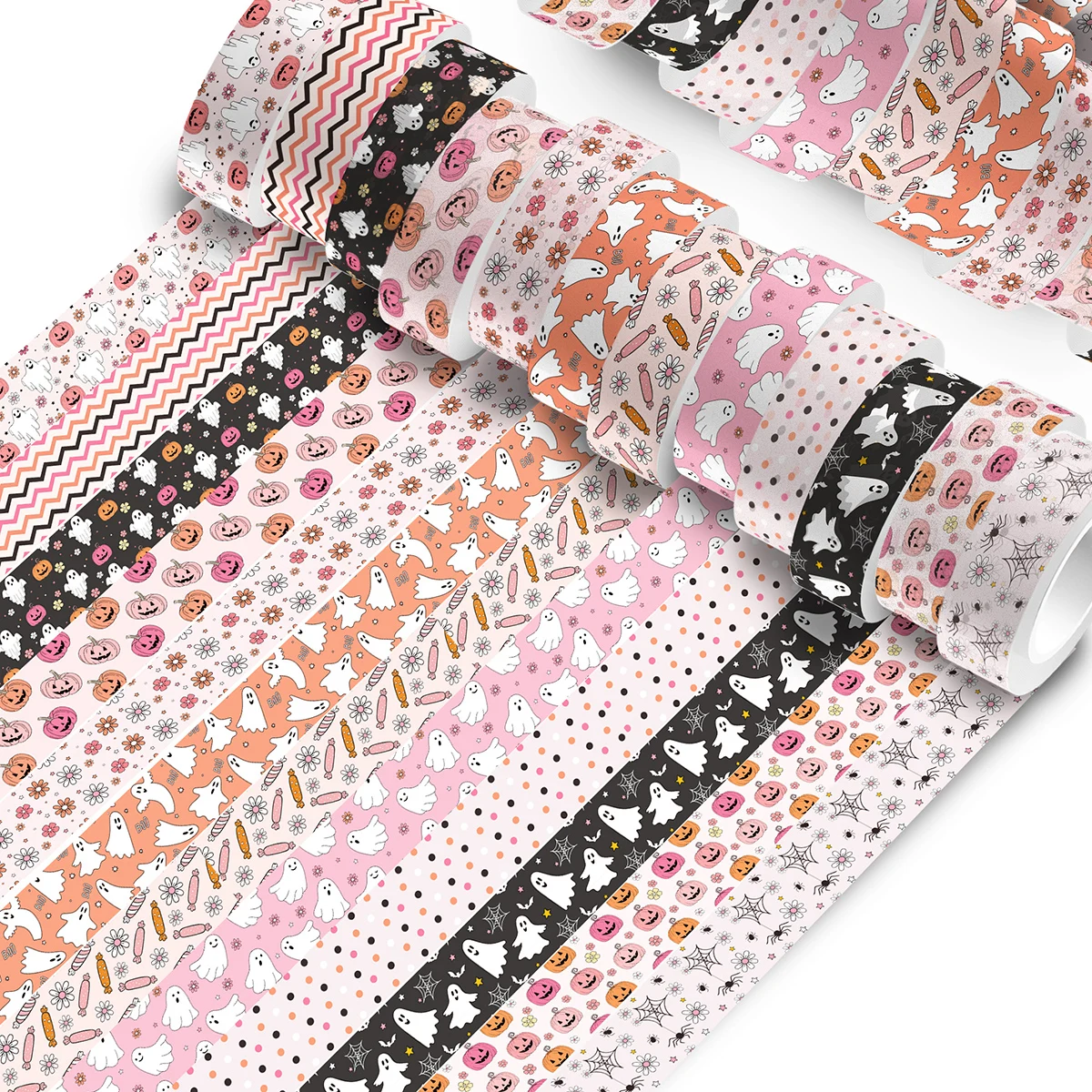 Halloween Decorative Washi Tape Rolls Pink Ghost Pumpkin Floral Spider WebMasking Tape for Scrapbook Bullet Journal Planner DIY
