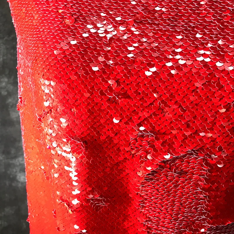 Good Shiny Red Round Sequins Embroidered Satin Fabric,Performance Clothing,Designer Fabric,DIY Wedding Dress,Nightclub Skirt,3mm