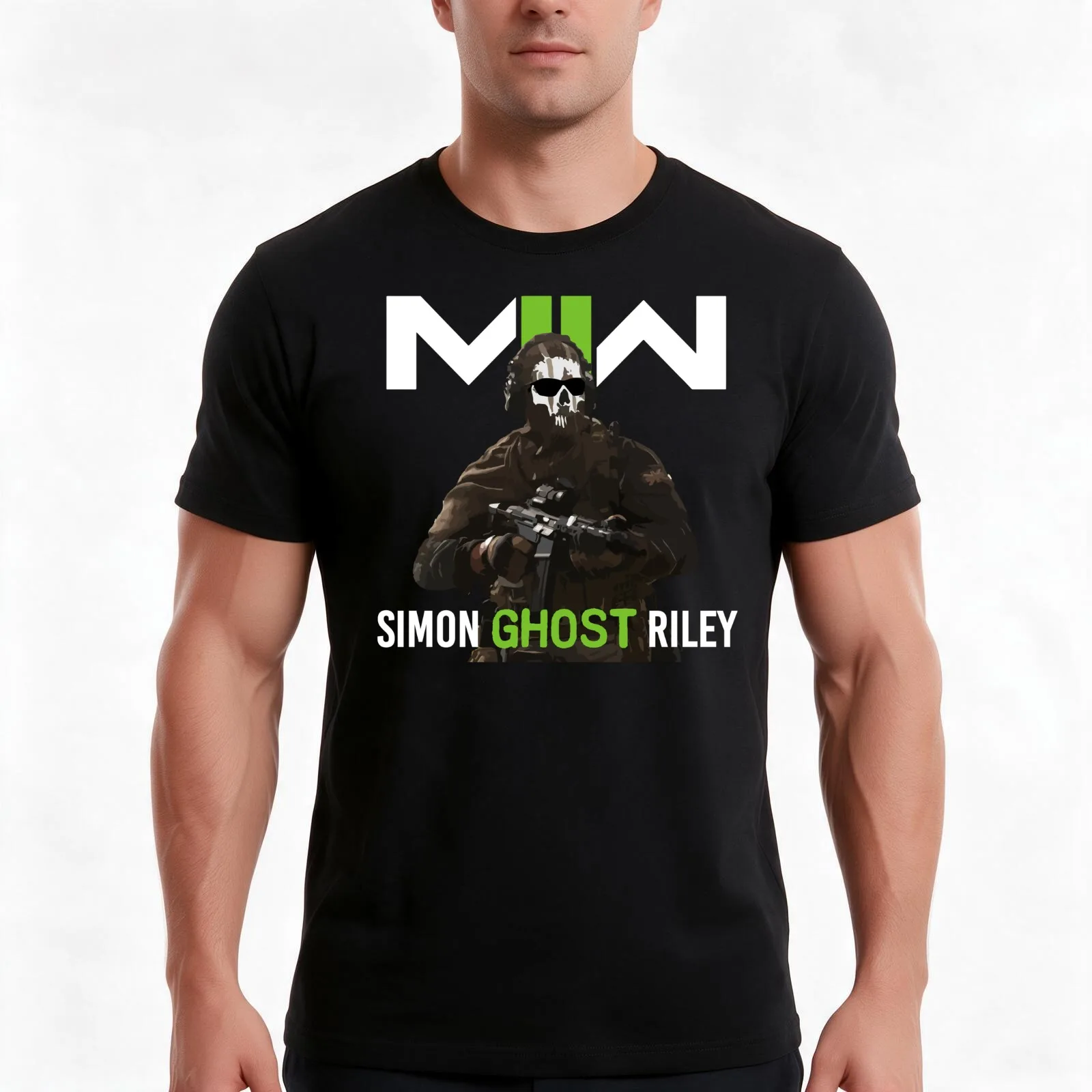 Simon Ghost Riley MW2 T-Shirt, Summer Casual Cotton Tee, Oversized Streetwear Tops, Vintage Graphic Print, Unisex Men Women