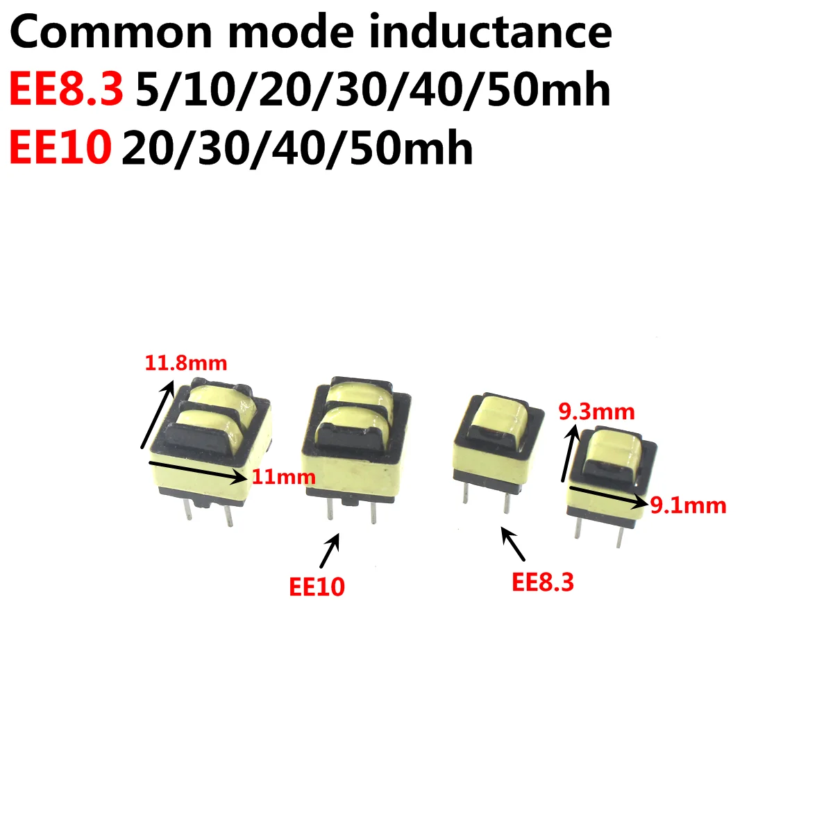 

20pcs Common Mode Inductance EE8.3 EE10 EE12 10MH 20MH 30MH 40MH 50MH 60MH 100MH LED Power Filter Inductor Coil Transformer