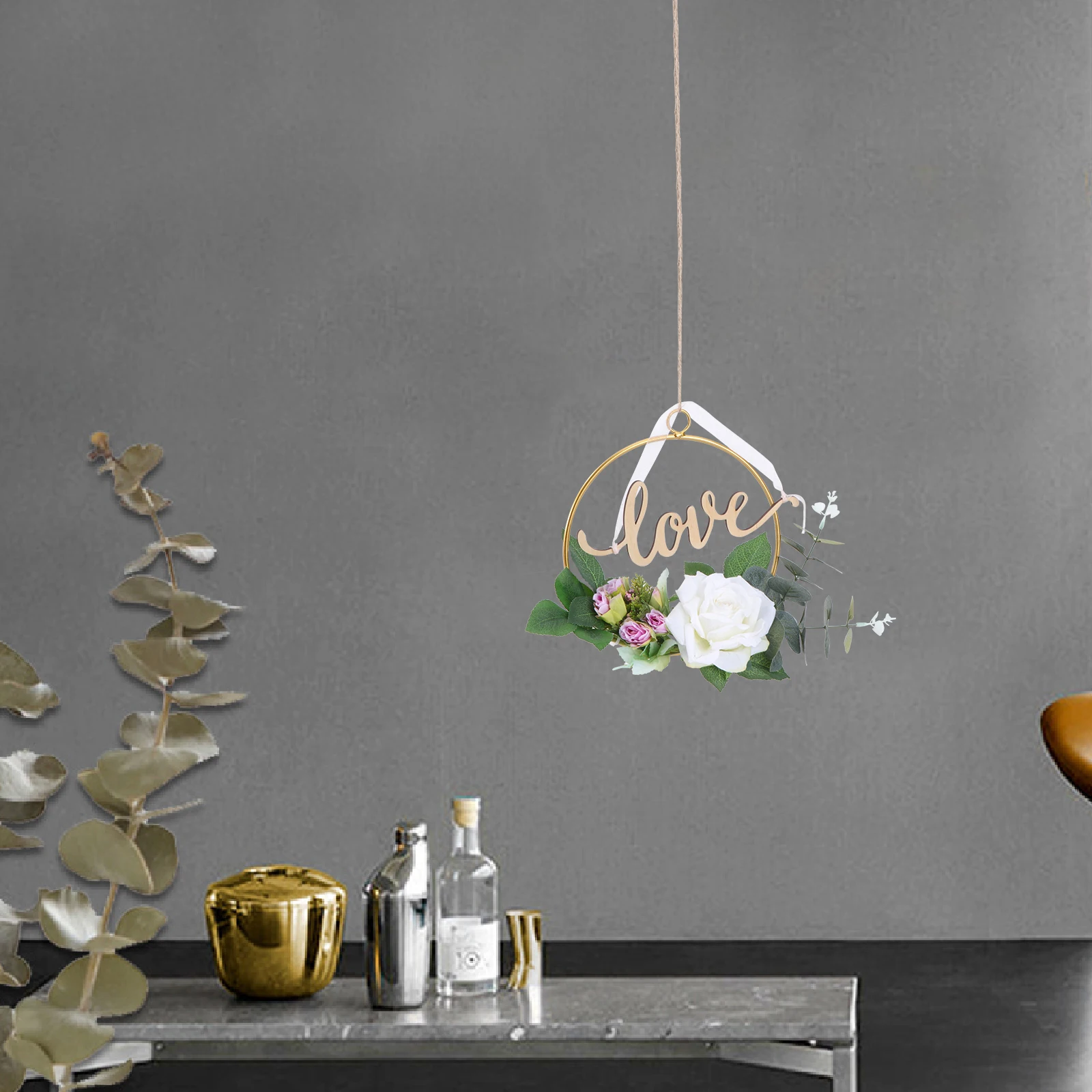 

1pc Metal Wall-Mounted Artificial Flowers Garland Decor Simulation Flower Ornament Hanging Wedding Party Decoration