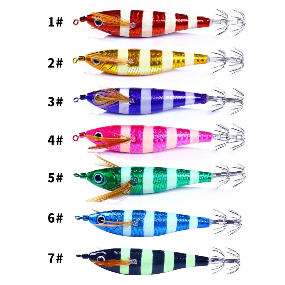 105mm 9.5g Luminous Squid Jigs Octopus Squid Hook Wood Shrimp Cuttlefish Fishing Lure Double Parachute Hook Casting Bait Gear