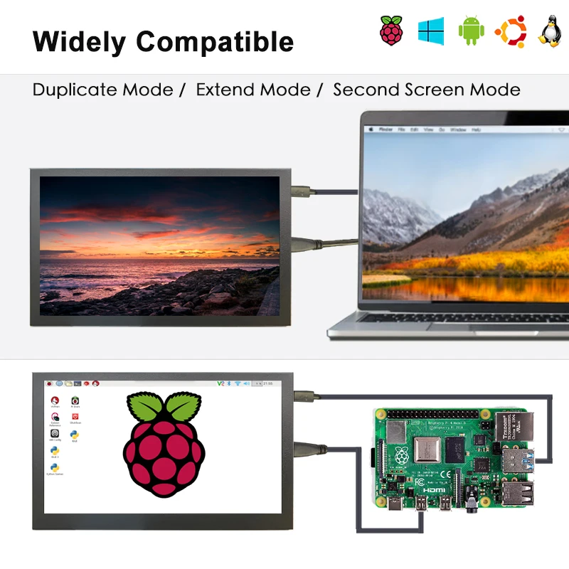 Monitor de pantalla táctil de 7 pulgadas de ancho, extensor de pantalla para ordenador portátil, RPI, 10,1, 1024x600