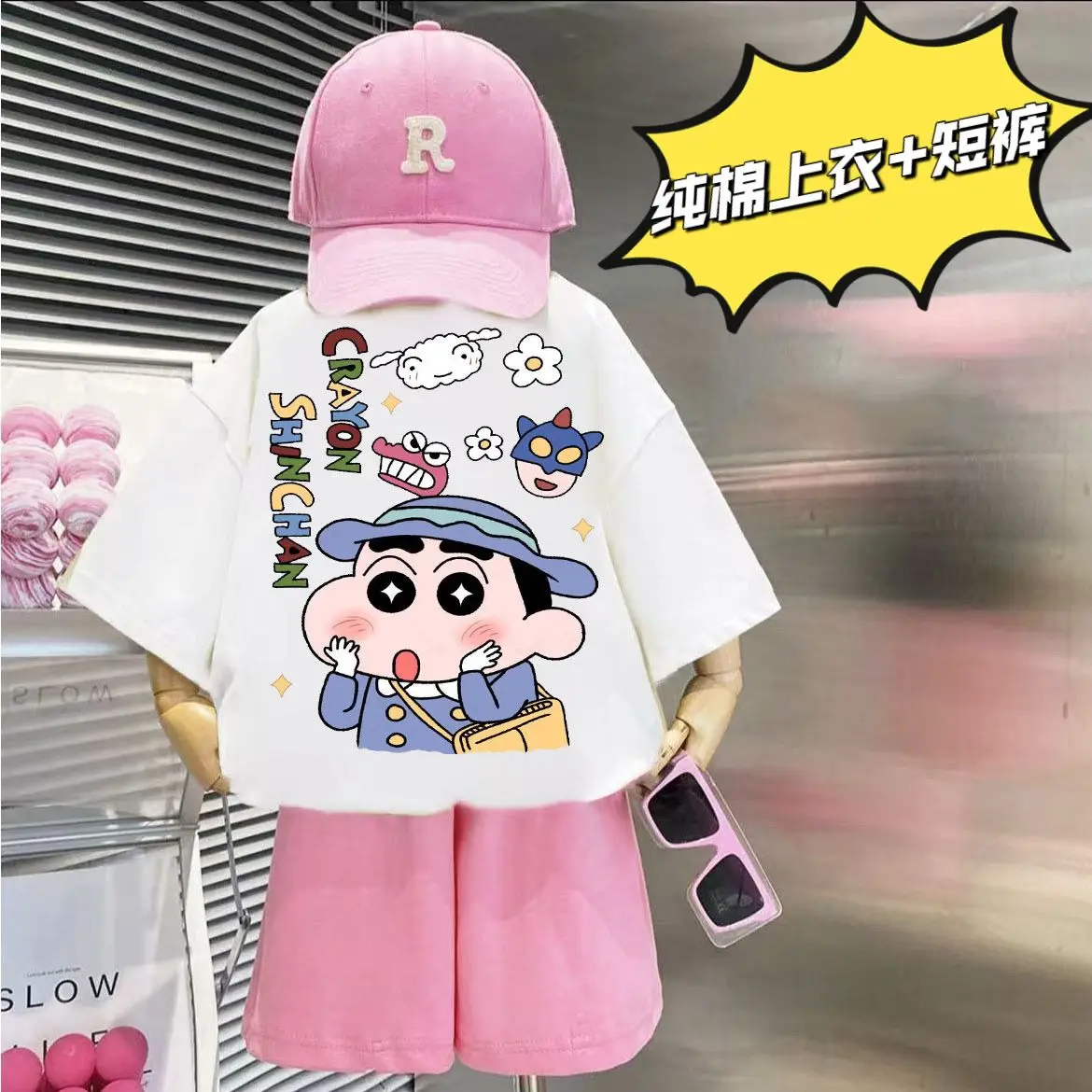 

Kawaii Children Crayon Shin Chan Cartoon Tracksuit, Boys Cotton T Shirt Shorts 2 Piece Set, Summer Sportswear for Kids Cartoon
