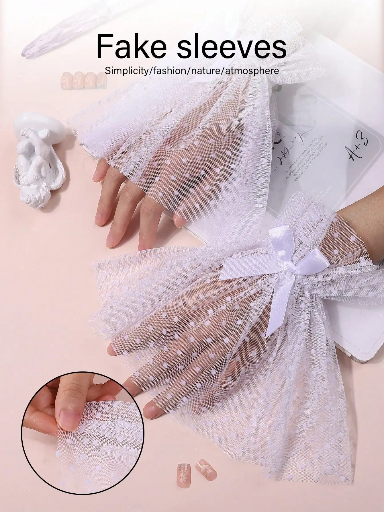 Nail Photo Equipment Short Heart Mesh Wrist Fake Sleeves Bride Decorative False Cuff Tulle Item Nail Art Take Picture Background