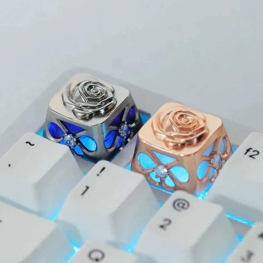Rose Theme Single Keycap Metal Material Custom Original Handmade Electroplating Creative Keycaps for Keyboard Accessories Gift