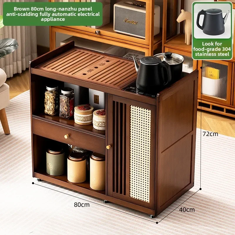 Minimalist Mobile Tea Table Small Tea Table Kettle Integrated Tea Cabinet Solid Wood Coffee Table Tea Cart Brewing Tea Table