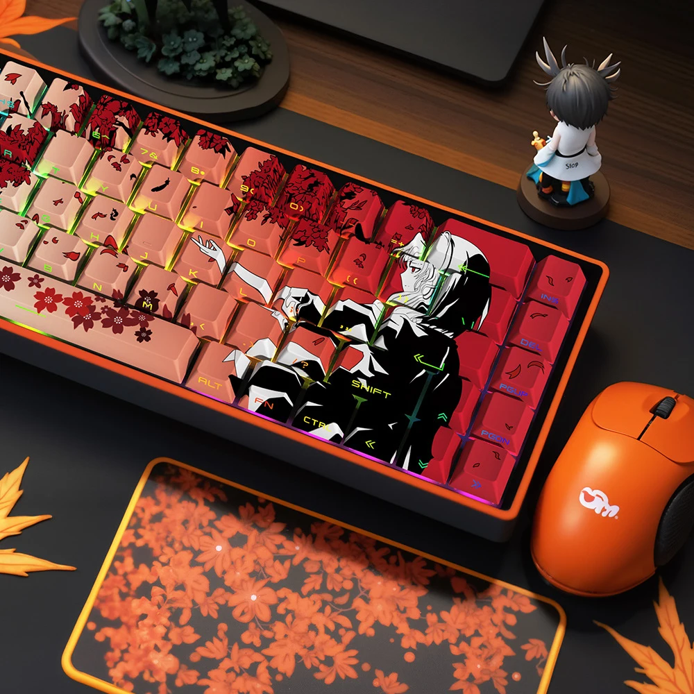 

Колпачки для клавиш в стиле аниме с боковой подсветкой и RGB-подсветкой, 129 клавиш, колпачок с красителем Sub PBT, вишневый профиль для переключателей MX, механическая клавиатура