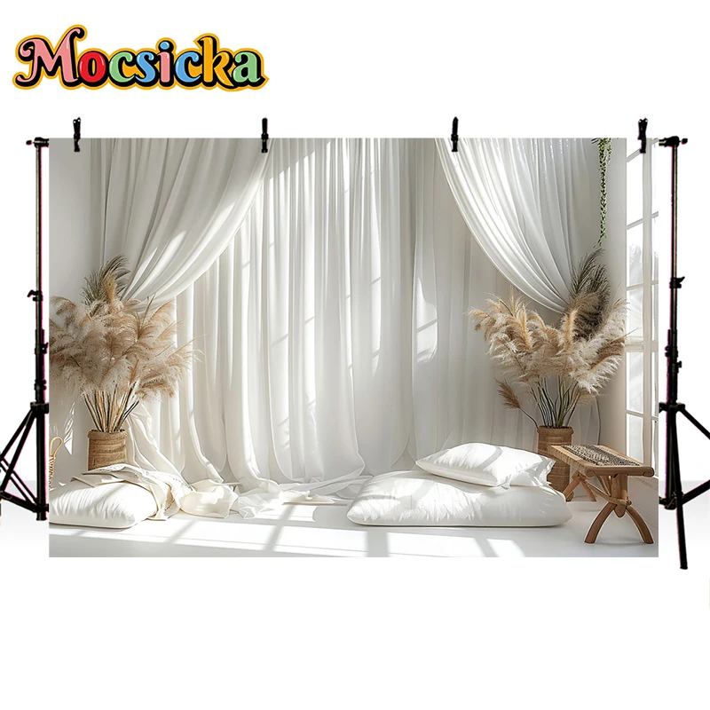 Mocsicka Photography Background White Indoor Window Floral Adult Birthday Wedding Maternity Portrait Decor Backdrop Photo Studio