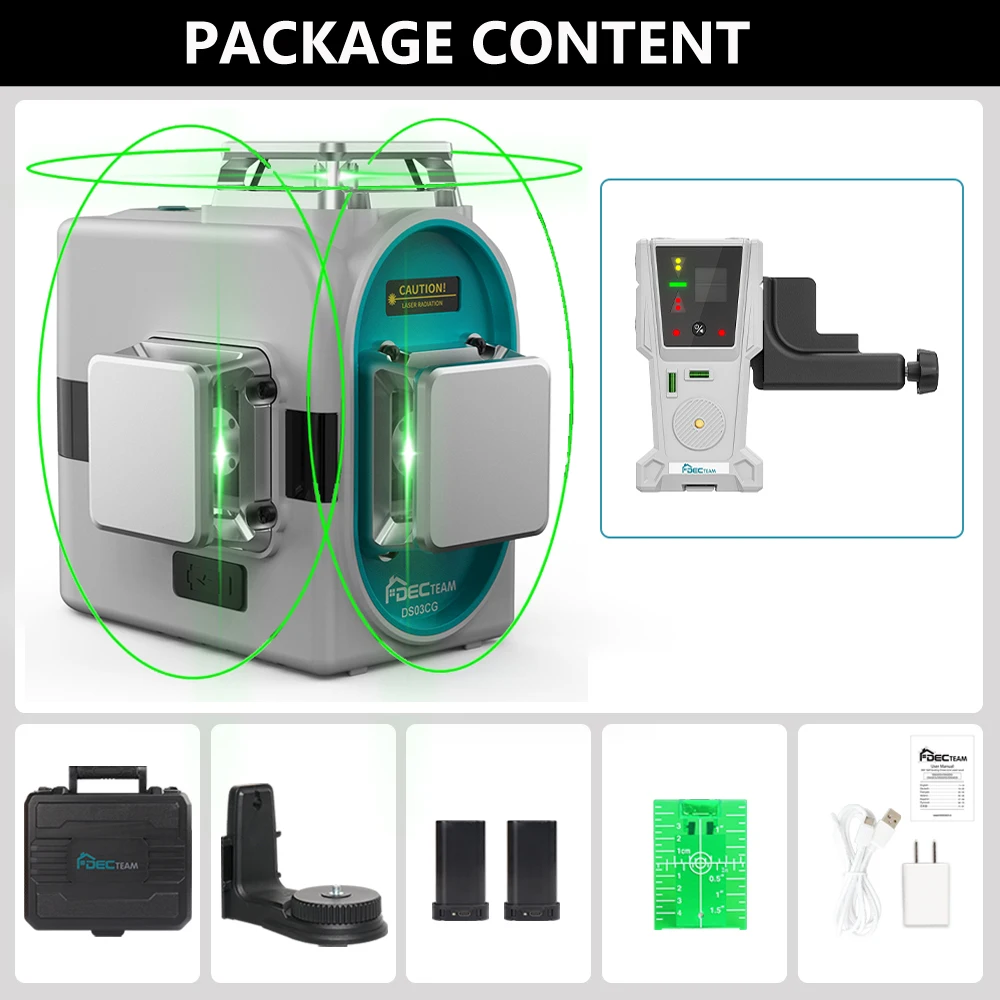 Imagem -06 - Cruz Linha Laser Nível e Laser Detector Grupo Capa de Metal Auto-nivelamento Ferramenta Laser com Bateria Li-ion Osram Green Beam Decteam3d