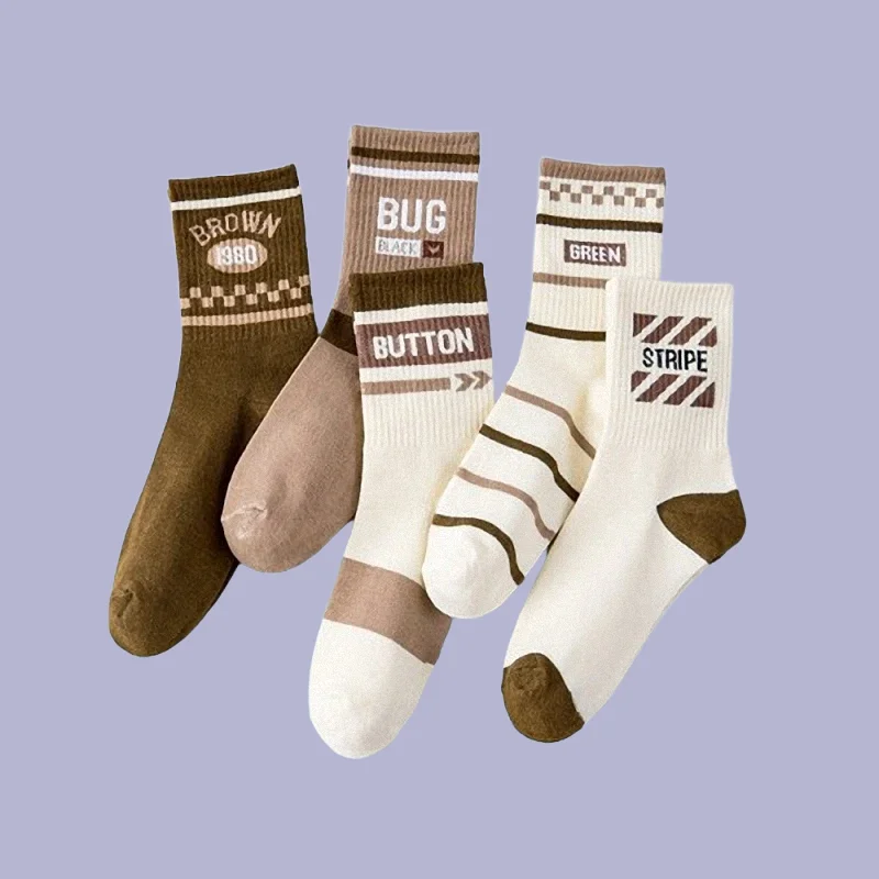 Chaussettes mi-tube en coton doux pour hommes et femmes, série Street Incent, chaussettes de sport simples, mode automne et hiver, 5/10 paires