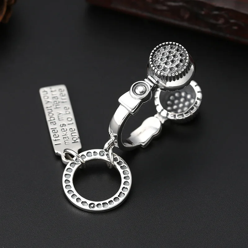 925 sterling silver headphone letter creative pendant 2024 new men and women's retro personality Thai silver punk jewelry