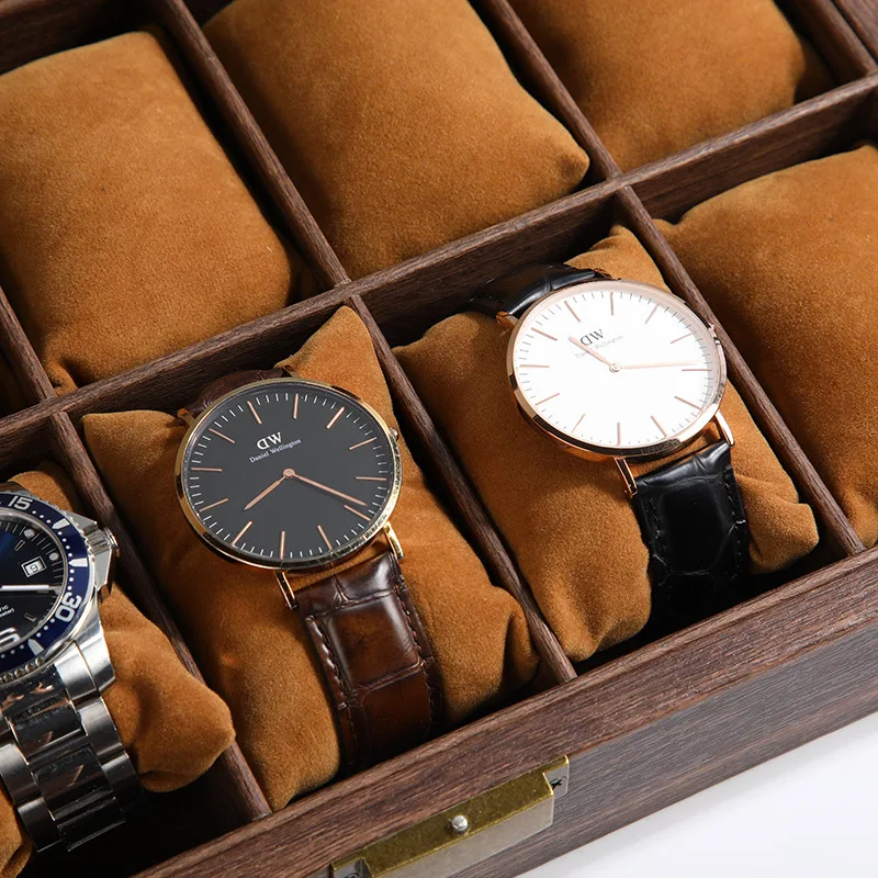 DELESYS Multi-layer large capacity vintage wood grain leather exquisite dust-proof watch jewelry double collection storage box
