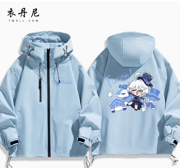 Anime Genshin Impact Focalors chaquetas con capucha al aire libre Cosplay Otoño Invierno estudiante hombres mujeres abrigo chaqueta Tops