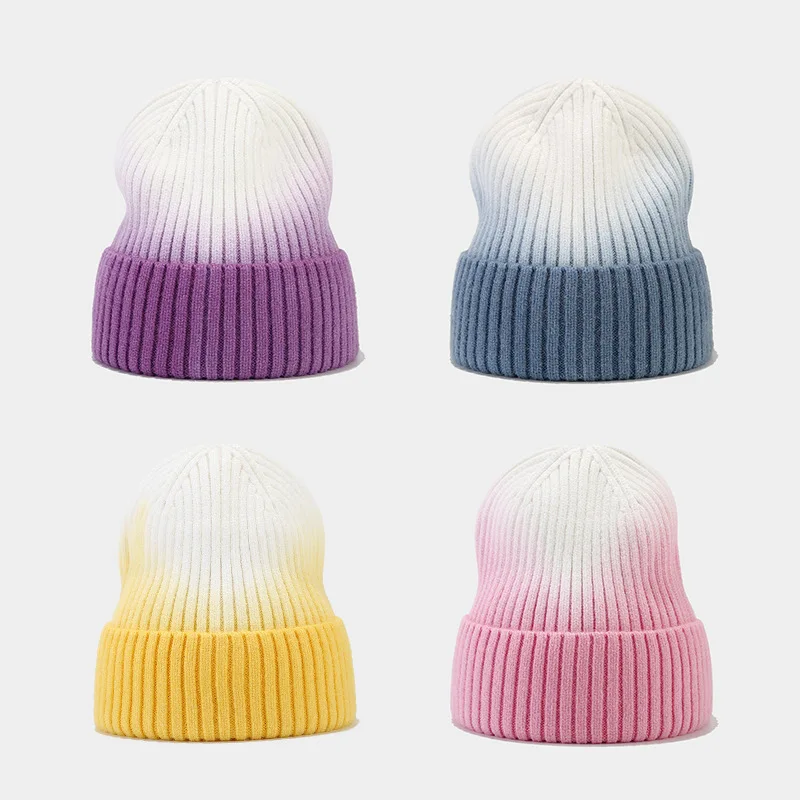 

Fashion Women Tie-dye Knitted Beanie Hat Europe America Personality Hemming Wool Cap Winter Outdoor Keep Warm Earmuffs Hat