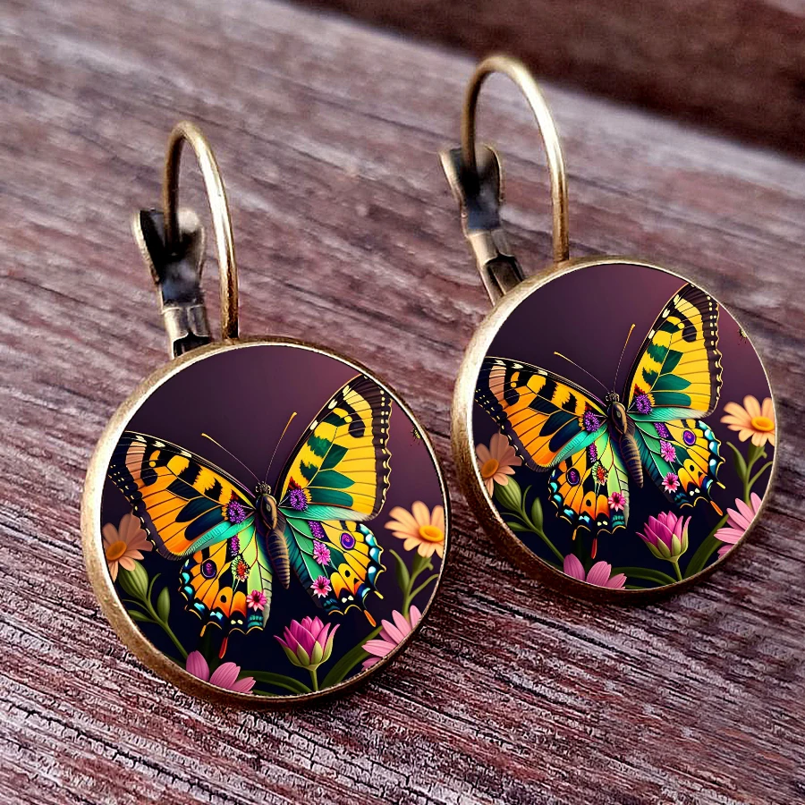 Fantasy Colorful Butterfly Earrings Exquisite Sweet Glass Earrings Fashionable Retro Butterfly Style Women\'s Earrings