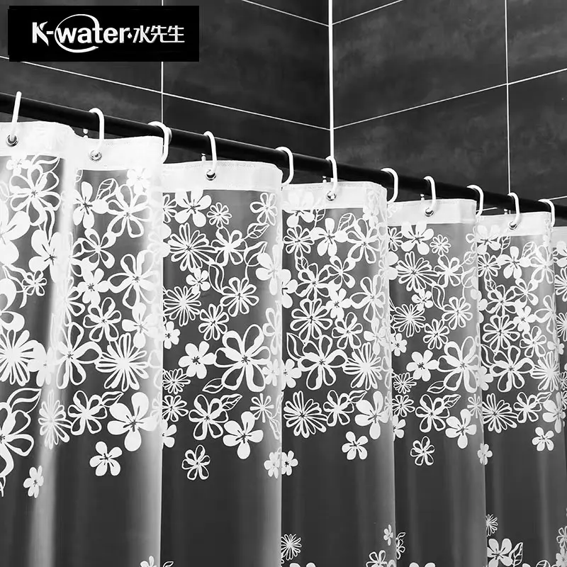 EVA Thick White fashion elegant clean flower shower curtain bathroom waterproof Fog translucent curtains bathroom Hooks