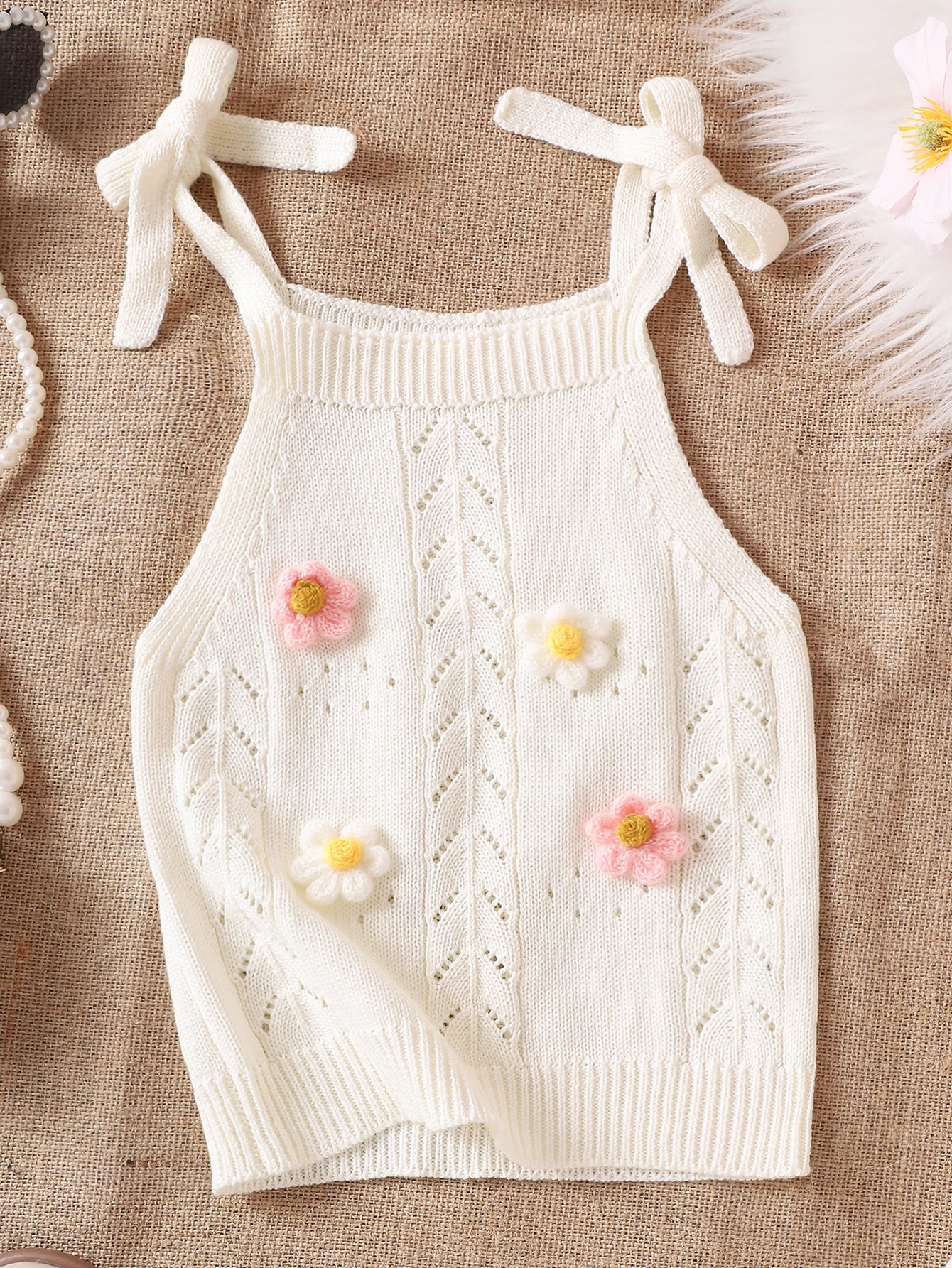 Autumn/Winter 0-3 Year Old Newborn Baby Strap Hollow Embroidered Comfortable And Breathable Sweater Set