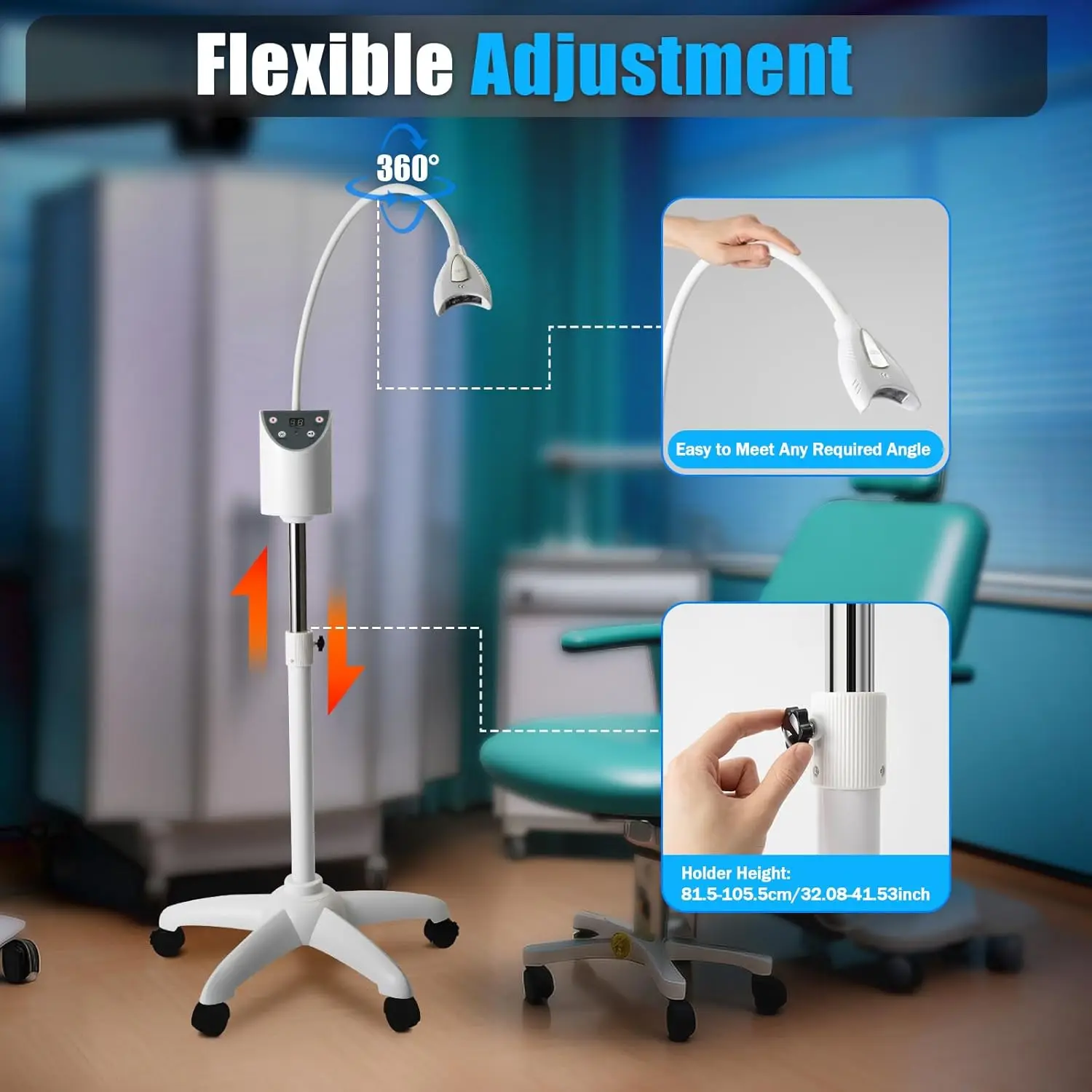 Dental Mobile Teeth Whitening System Accelerator 5" Touch Screen LED Light Lamp Bleaching 80" Professional Machine Adjustable