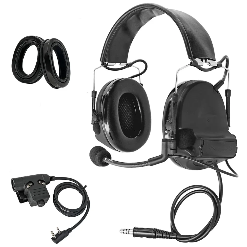 Electronic tactical noise reduction shooting hearing protection headset（BK） + silicone earmuffs + U94 PTT