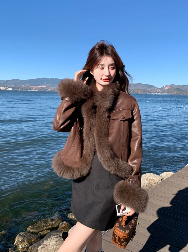 

Eco-Friendly ort Fur Coat Women's Winter Warm Plu Inteated Leatherette Jaet Sli Commute Thiened Straight Cut