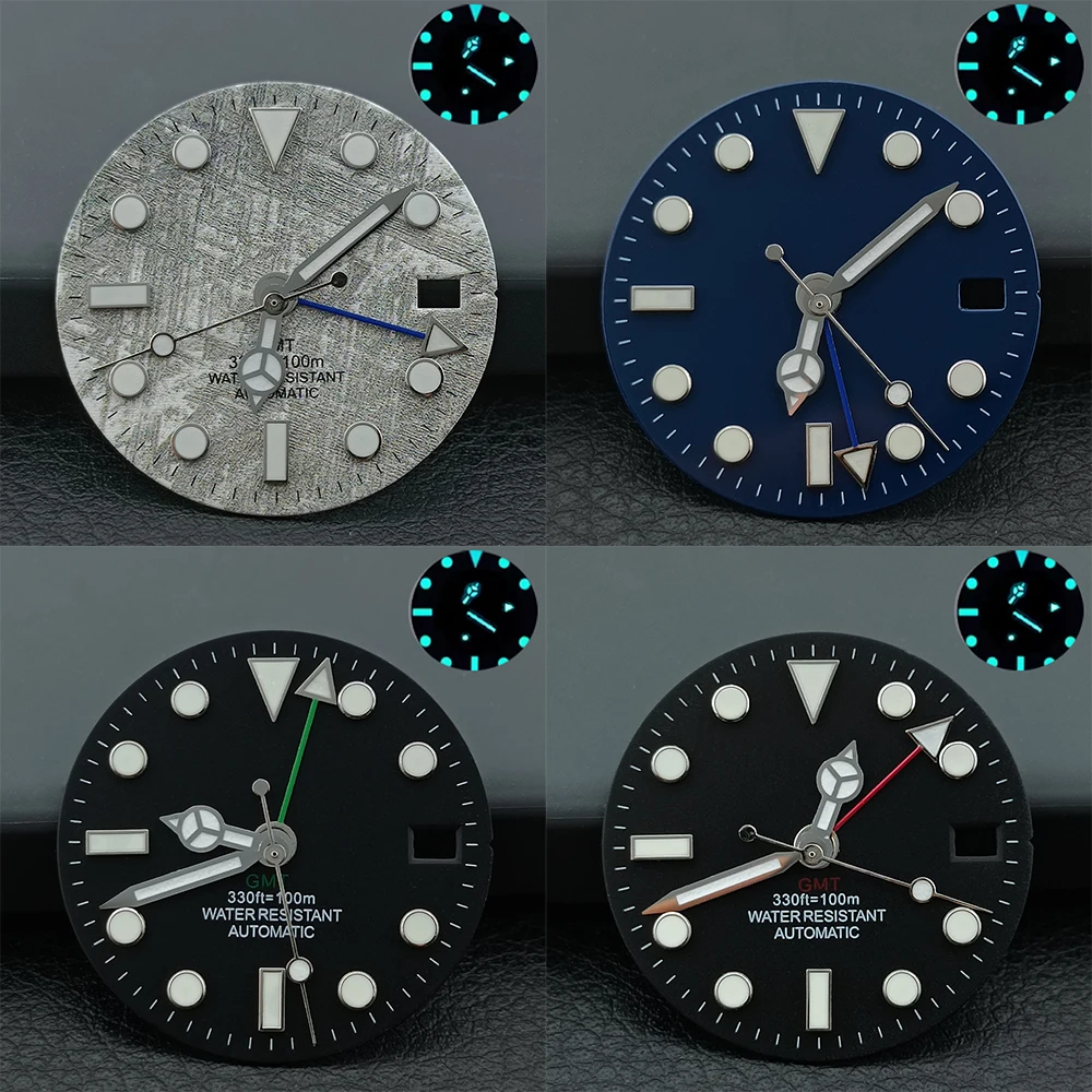 

NH34/NH35 single calendar movement dial GMT 28.5mm black sterile watch dial blue-green luminous watch dial watch accessories