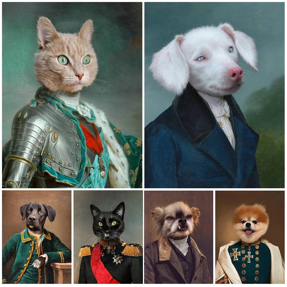 

Custom Pet Portrait Gentleman Animals Dog Cat Poster Gift Wall Art Canvas Painting Wall Pictures For Living Room Decor Unframed