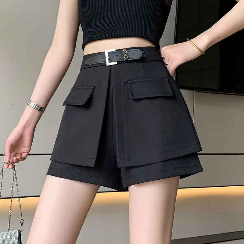 

Women's High Waist Cargo Shorts 2026 New Summer Woman Femme Hot Pants Ladies Black Shorts Girls Korean Style A-line Skort