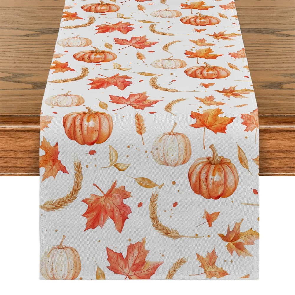 Thanksgiving Pumpkin Wheat Corn Pine Tree Table Runners Washable Dresser Dining Coffee Table Runner Wedding Holiday Party Decor