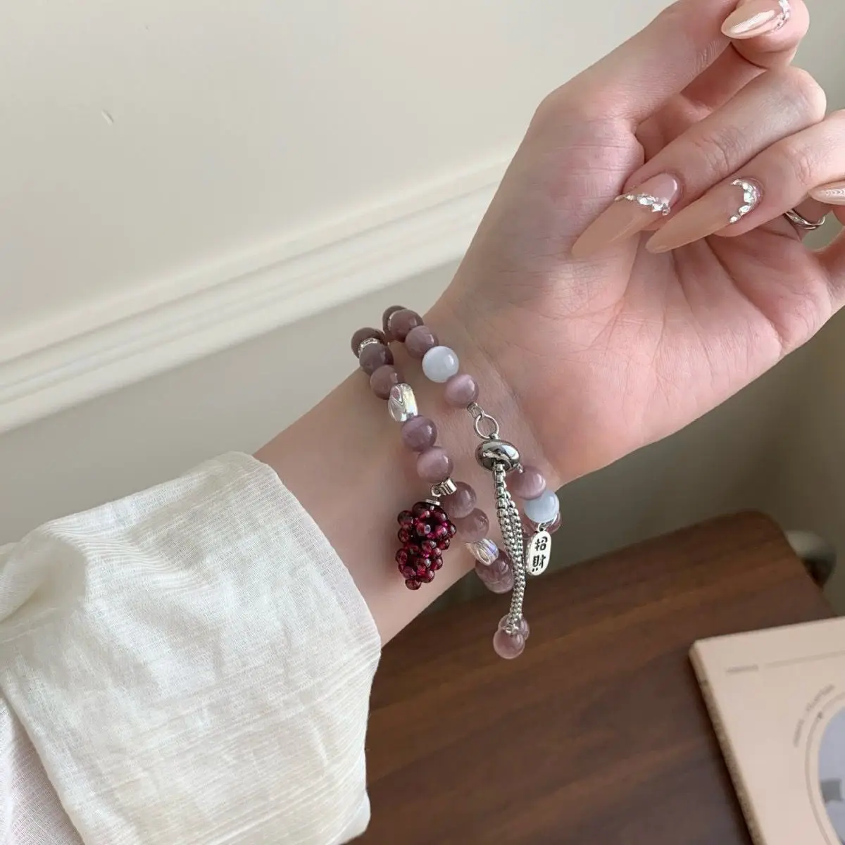 Purple Jade Beaded Strap for Mi Band 10 9 8 8Pro 9Pro Garnet Grape Wristband Bracelet for Redmi Watch 4 5 6 Replacement Women 22 view 4