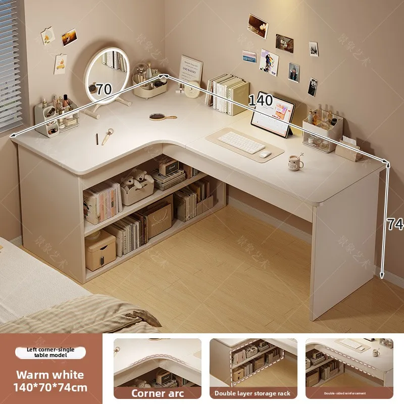 Escritorio de computadora estable, estantería, mesa de trabajo integrada en esquina, escritorio de aprendizaje y escritura en esquina de color blanco