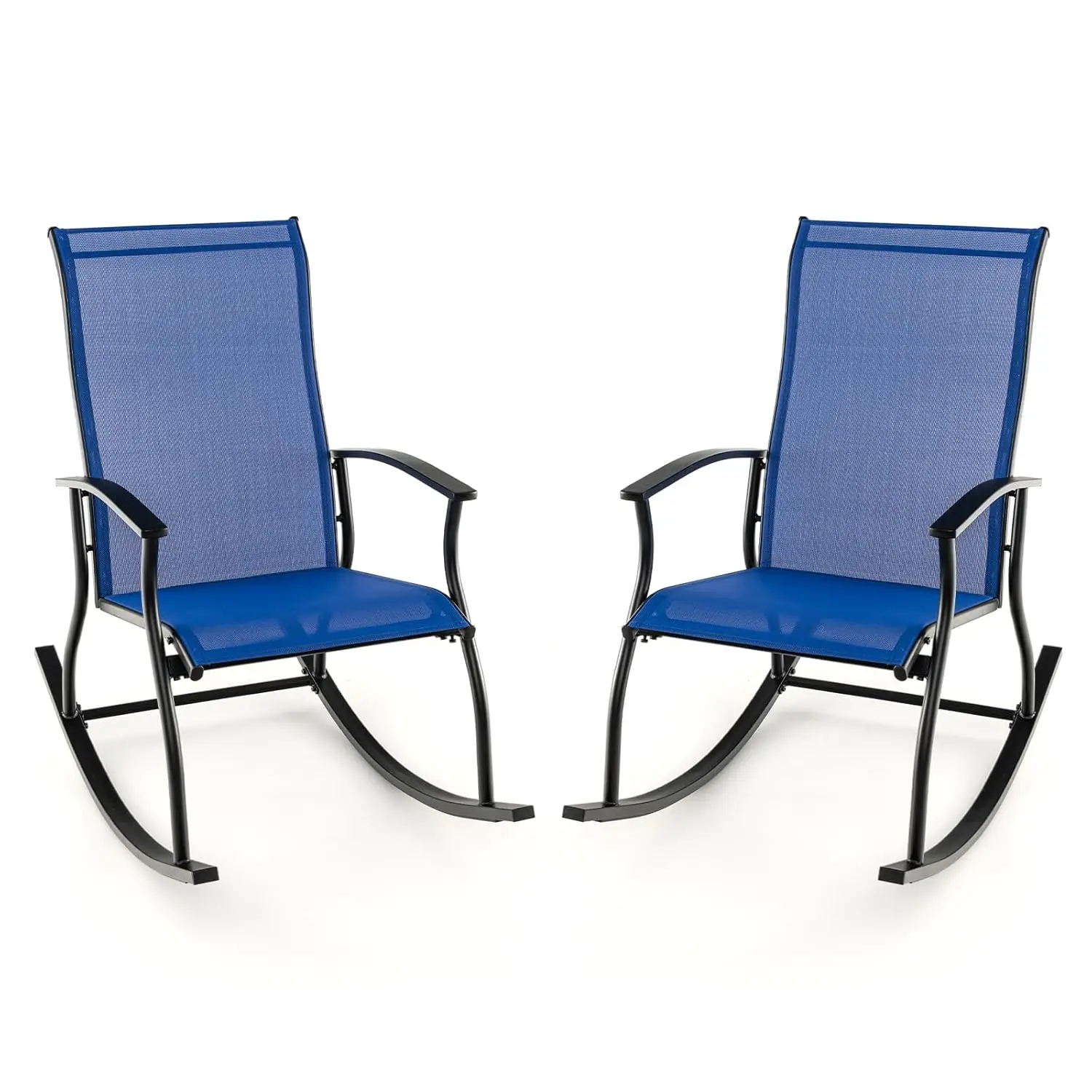 #Outdoor Rocking Chair Set of 2 - Patio Rocking Chairs w/Breathable Backrest, Sturdy Metal Frame & Safe Ergonomic, Customized