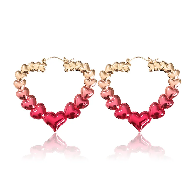 Valentine's Day Bamboo Earrings for Women Heart Hoop Earrings - HOT PINK