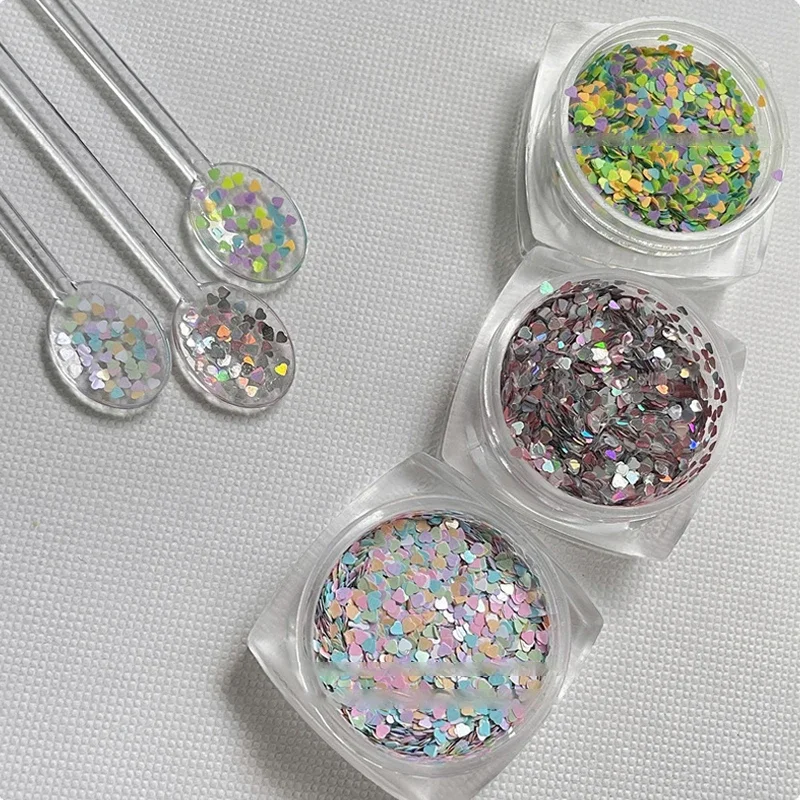 1Jar 1mm البسيطة تألق الحب مسمار بريق مسمار الديكور تألق القلب صالون الأظافر DIY مسمار الفن تصميم لطيف الملحقات
